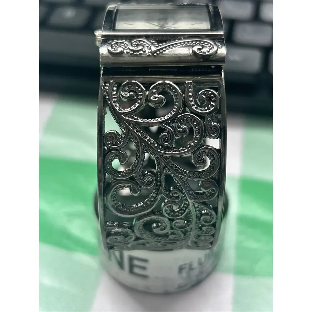 Cato Accutime Dark Silver/ Black Tone Women’s Cuff Watch